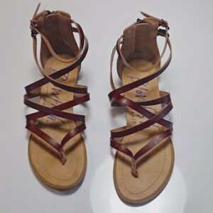 Blowfish Malibu Women's Strappy Brown Gladiator Sandals with Ankle Tie Size 7.5